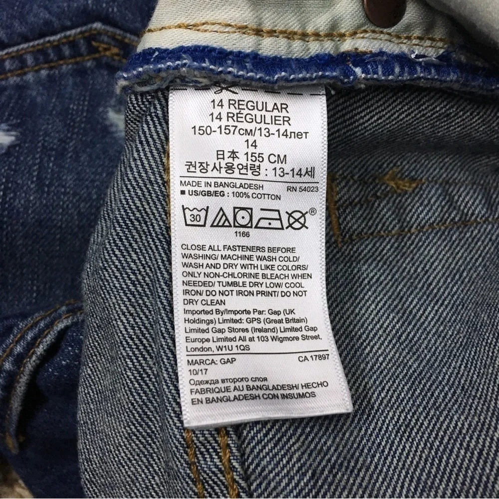 GAP Kids Jeans Original Straight Leg Distressed 100% Cotton Denim 14 Regular